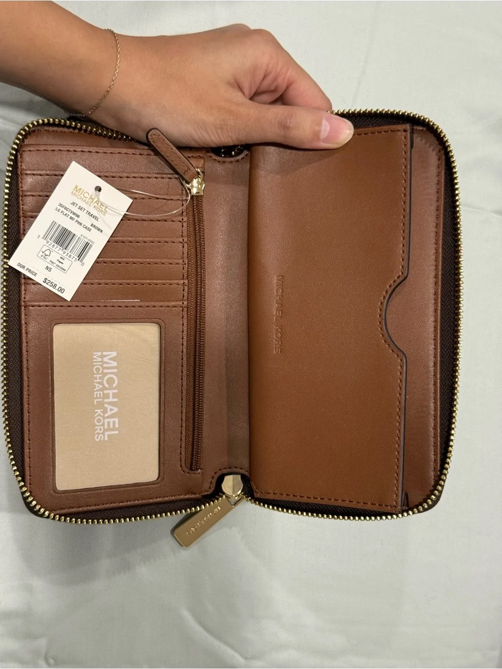 NEW Michael Kors Jet Set Travel Large Double Zip Wristlet Wallet Brown